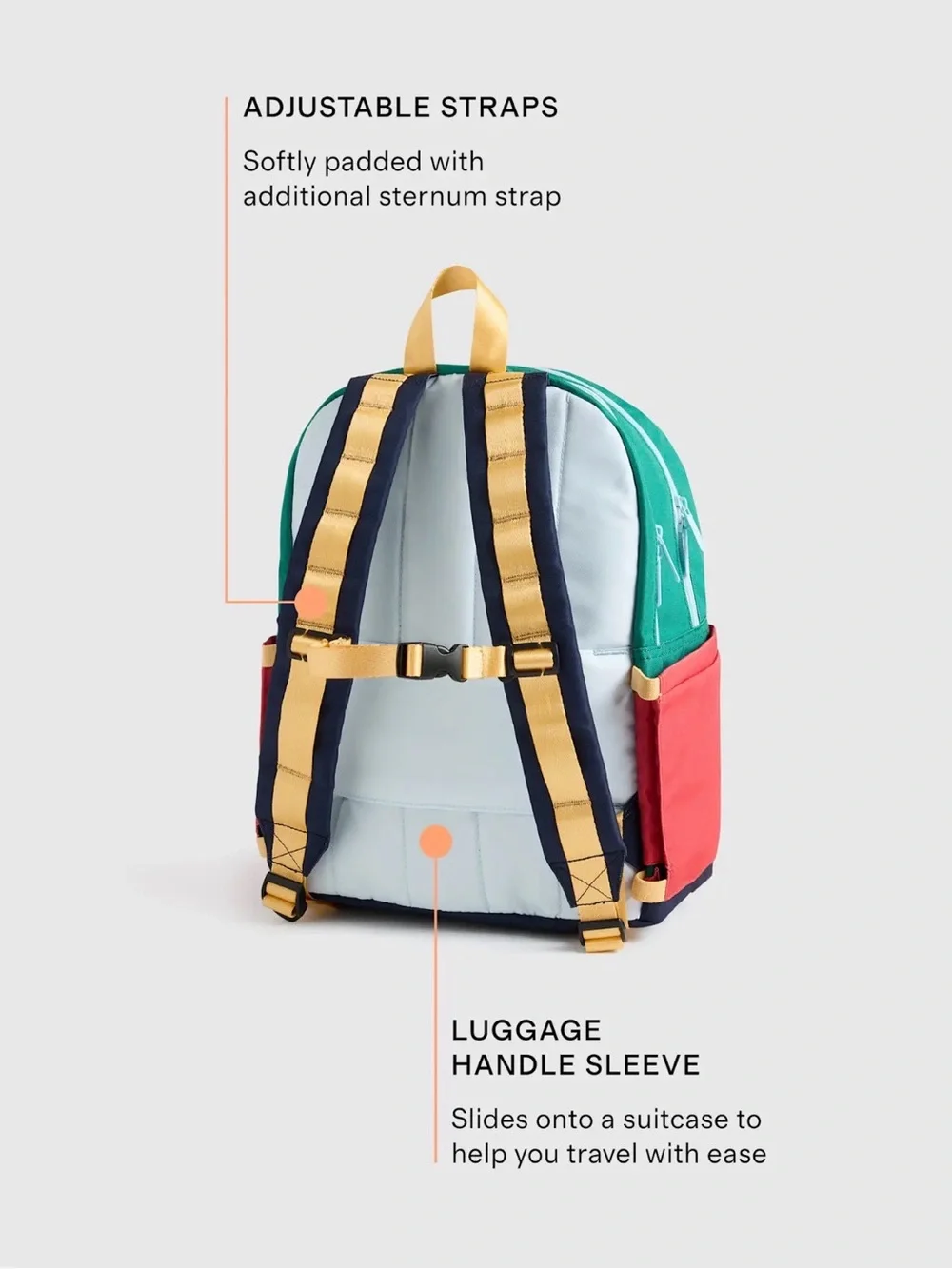 Quince Colorblock Mini Backpack in Green,‎ Navy, Red & Yellow